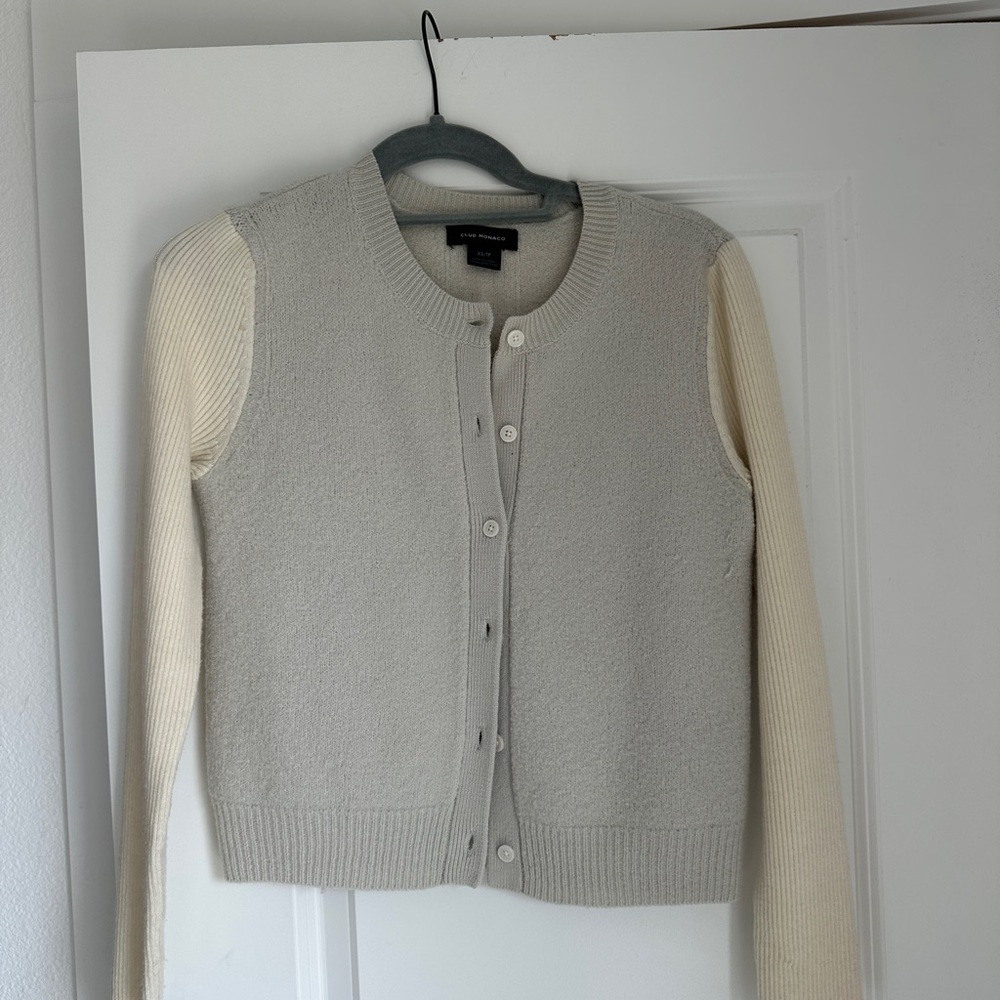 Club Monaco Two-Tone Cardigan in Gray and Cream